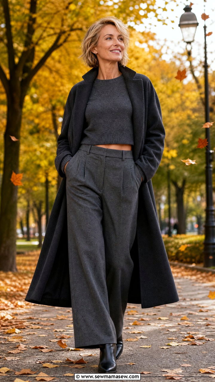 Cropped Sweater with High Waisted Wide Leg Pants - 25 crop top outfits for women over 40