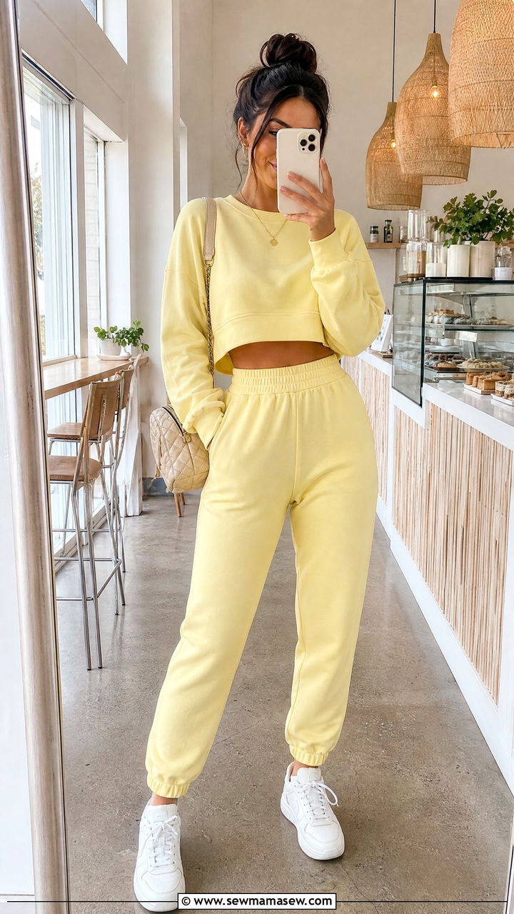 Cropped Sweatshirt And High Waist Jogger Co Ord Set - 25 Loungewear co-ord set outfit ideas