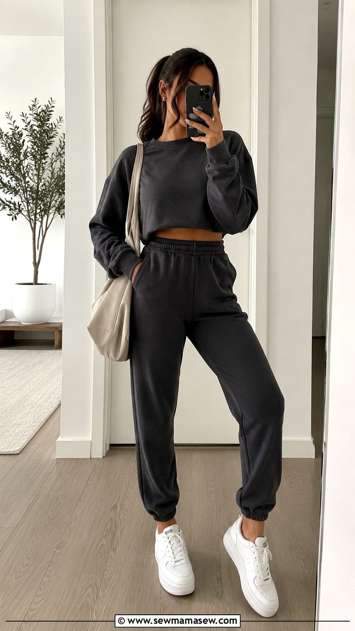 Cropped Sweatshirt With High Waist Joggers - 30 Sweatsuit outfit ideas women