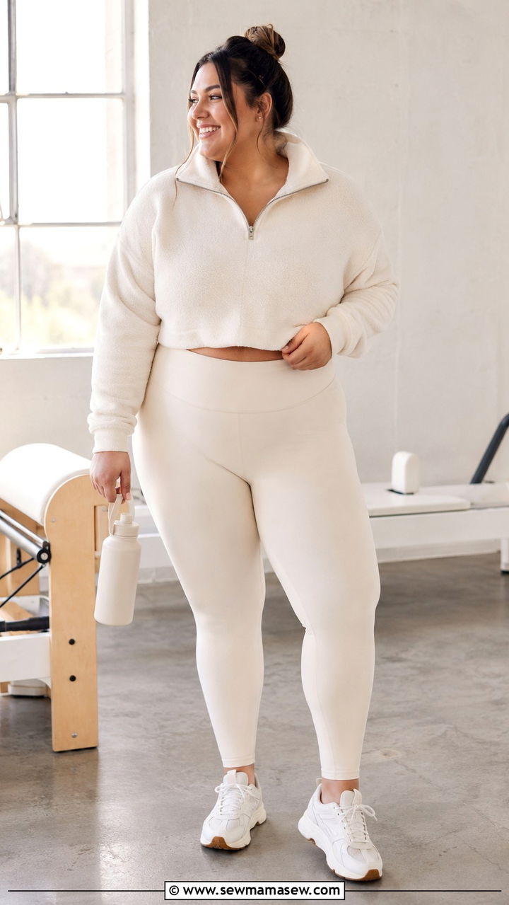 Cropped Sweatshirt and High Waist Leggings - 30 Pilates outfit ideas plus size