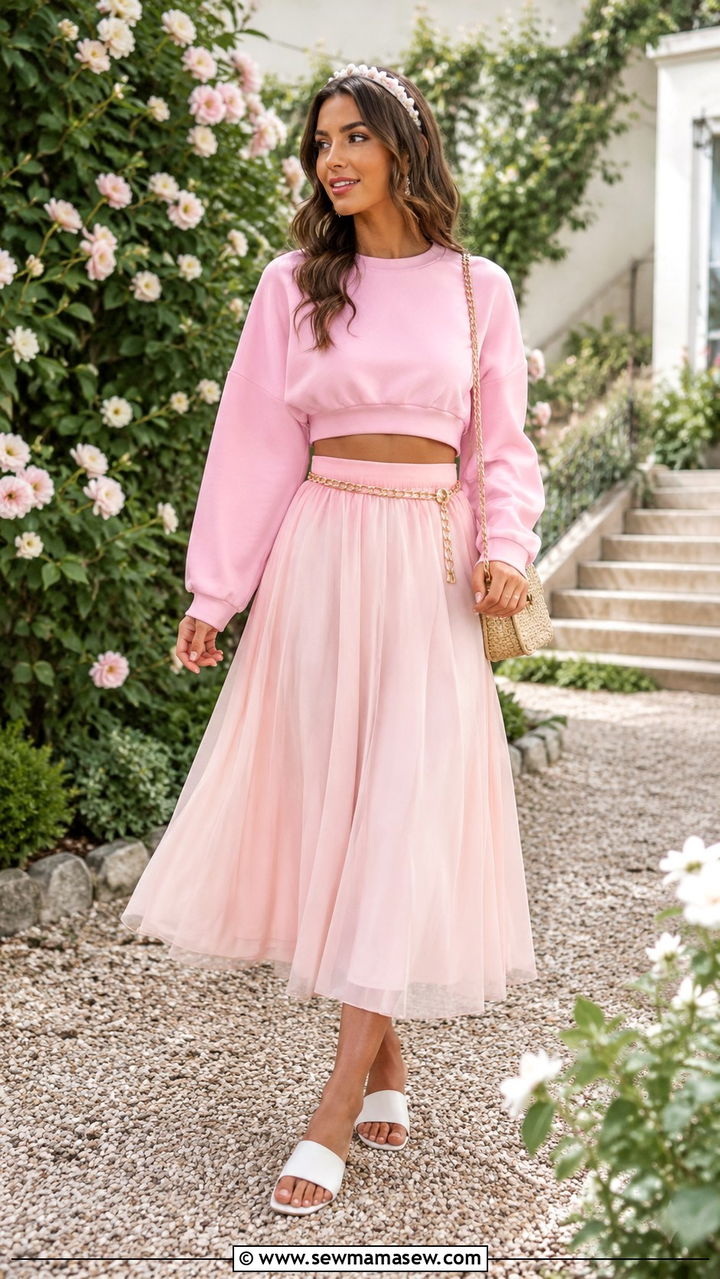 Cropped Sweatshirt and Midi Skirt - 25 Pilates princess outfit ideas
