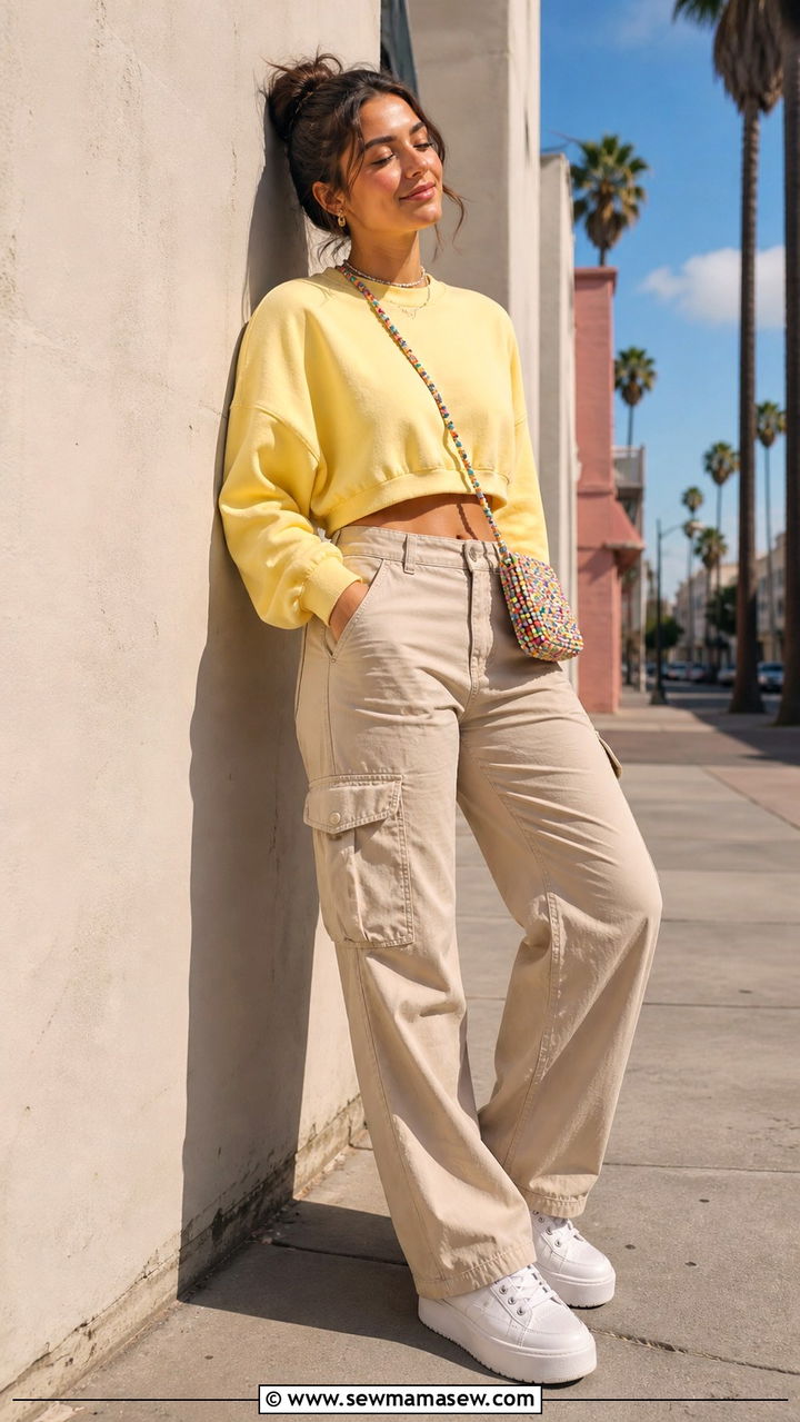Cropped Sweatshirt with High Waisted Cargo Pants - 40 Cozy spring outfits