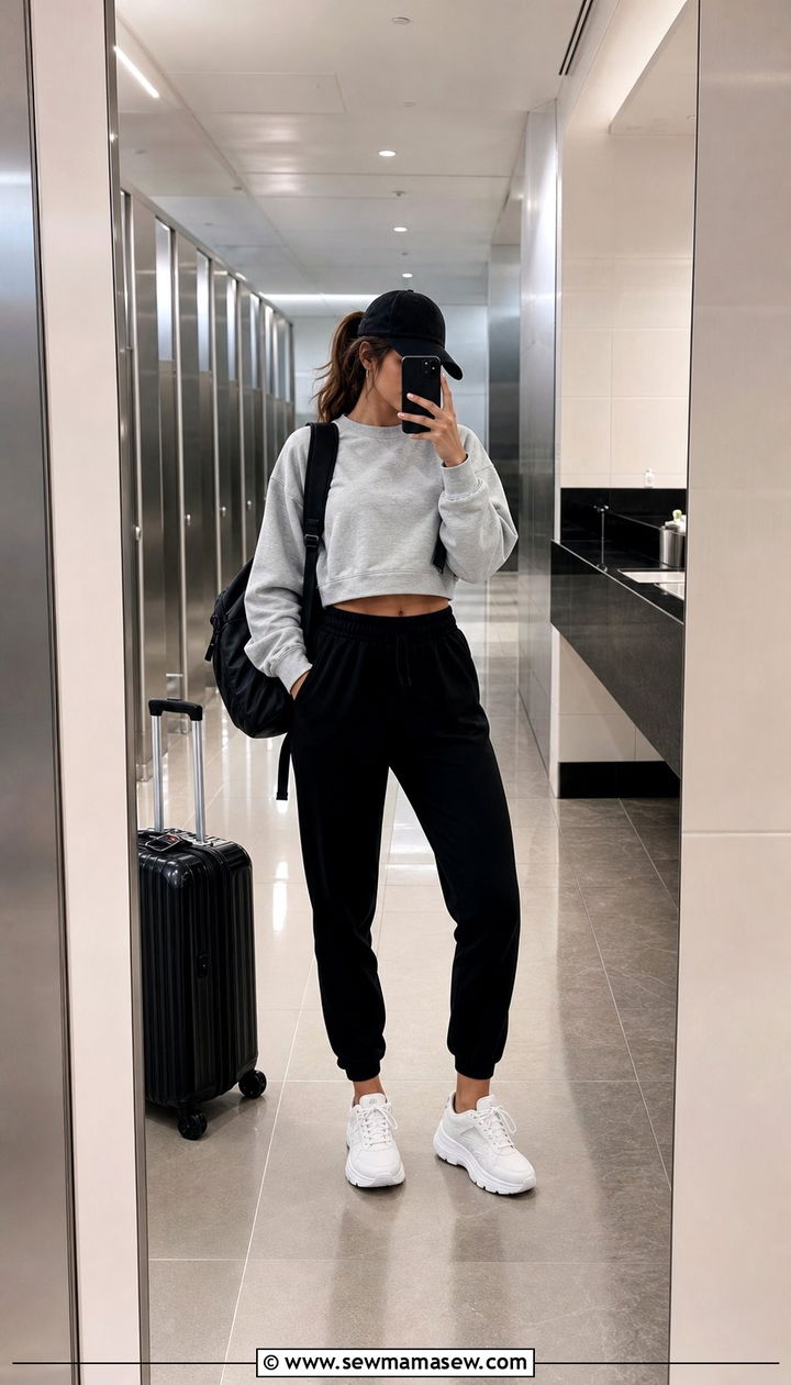 Cropped Sweatshirt with High Waisted Joggers - 25 Clean girl outfit ideas for airport