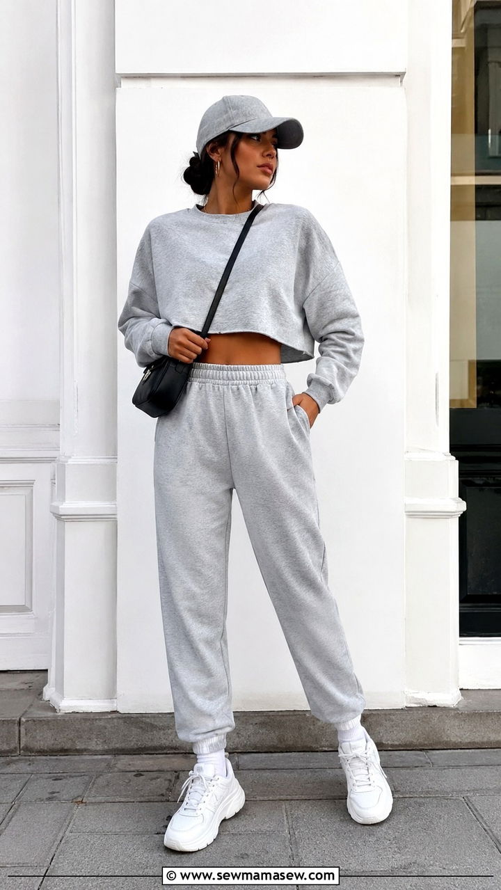 Cropped Sweatsuit Set - 30 Top and pants matching set outfit ideas