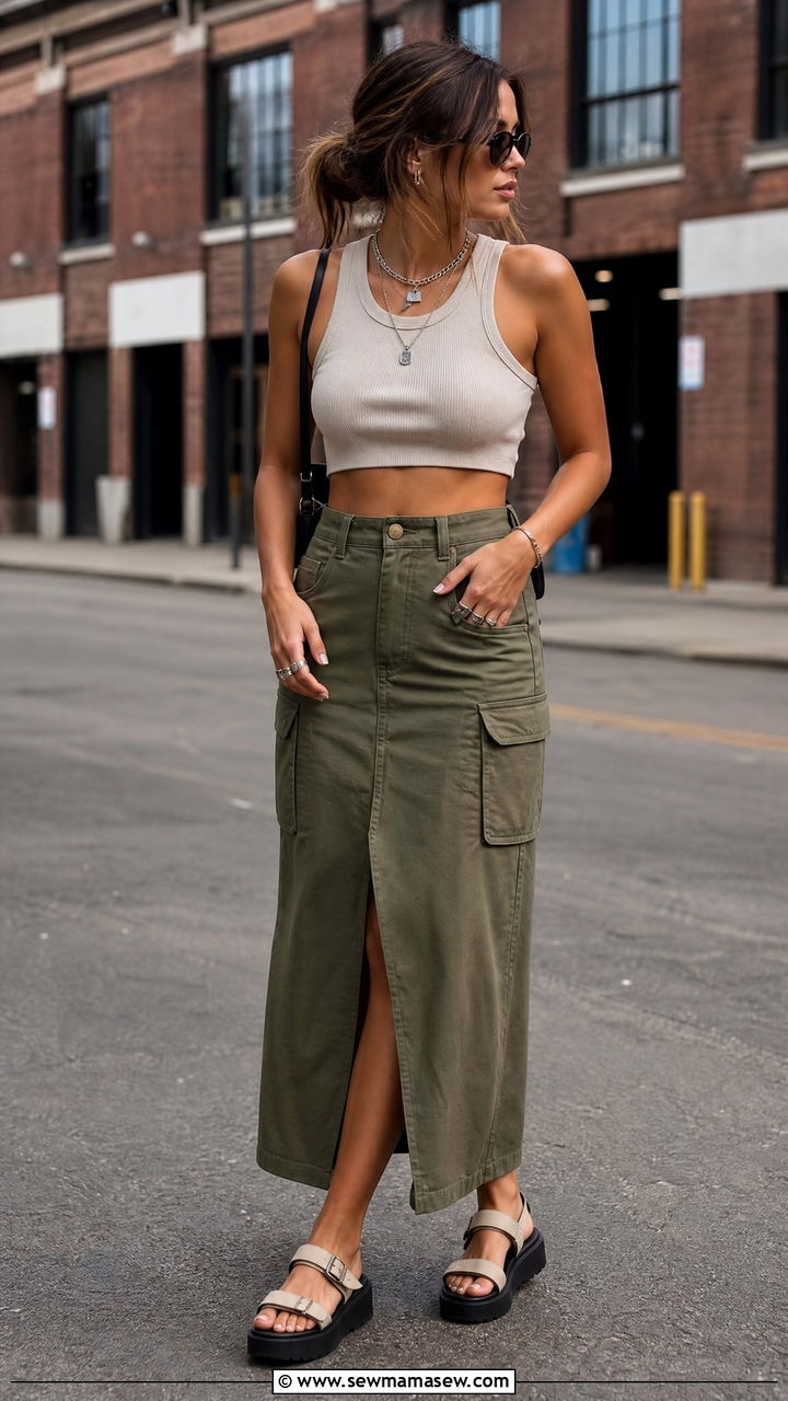 Cropped Tank With Utility Skirt Summer Outfit - 30 Summer outfits with crop top