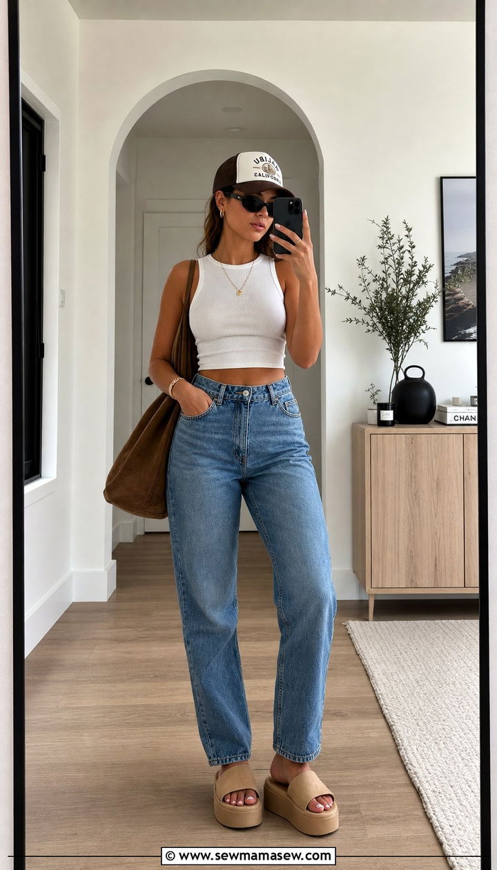 Cropped Tank and Mom Jeans Outfit - 25 summer model off duty outfits