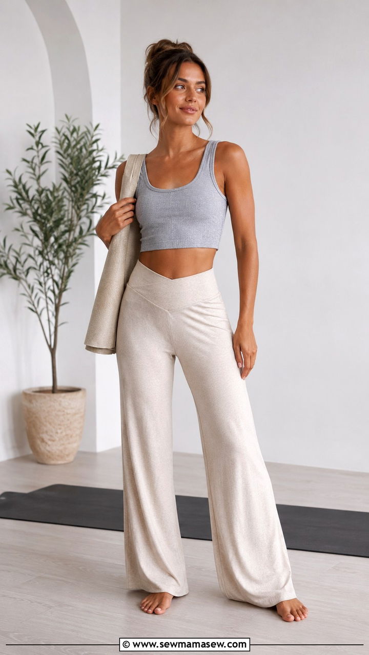 Cropped Tank and Wide Leg Yoga Pants - 30 Gym outfit ideas for summer