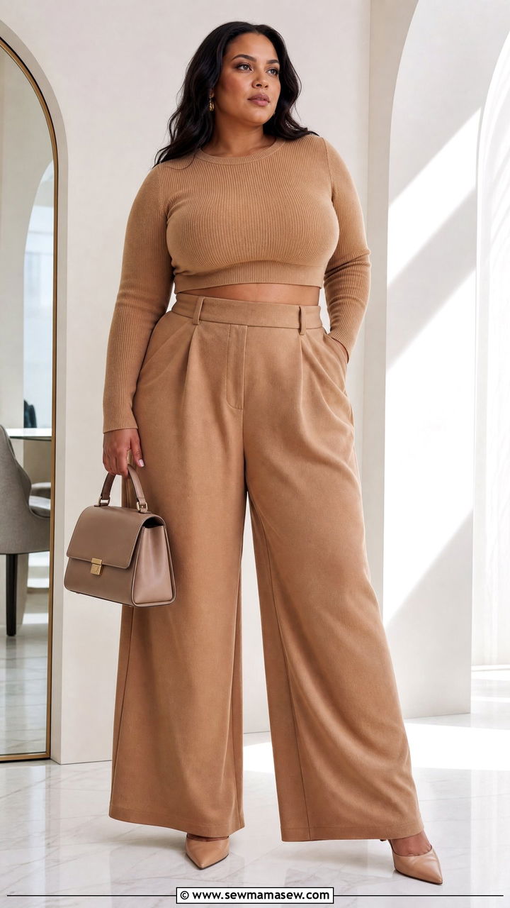 Cropped Top and Wide Leg Trousers Plus Size - 25 Matching set outfit ideas plus size