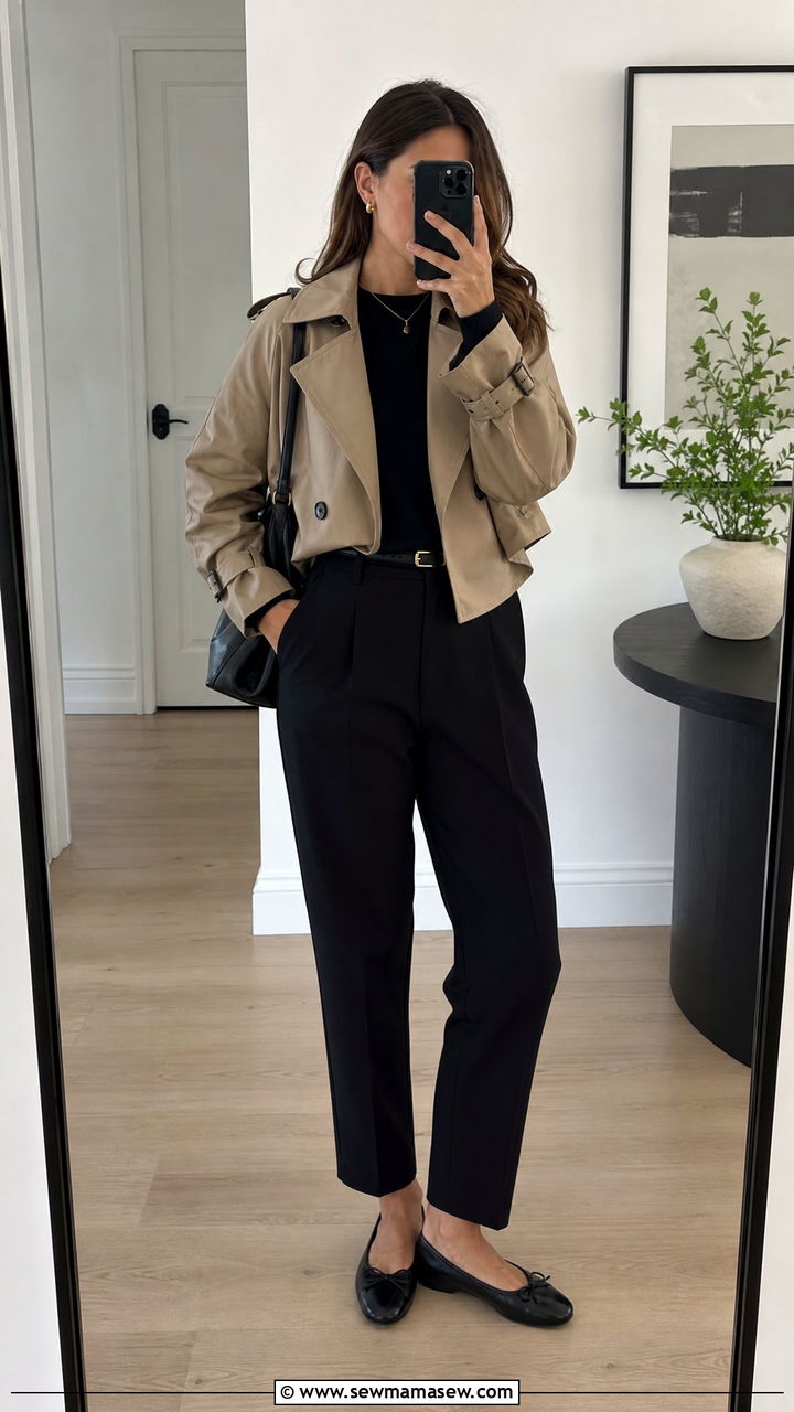 Cropped Trench All Black Outfit - 30 cropped trench outfits ideas