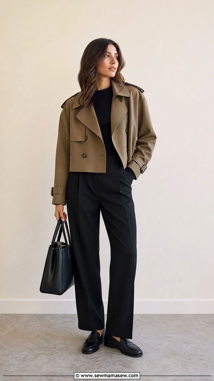 Cropped Trench Coat All Black Outfit - 25 classy cropped trench outfits
