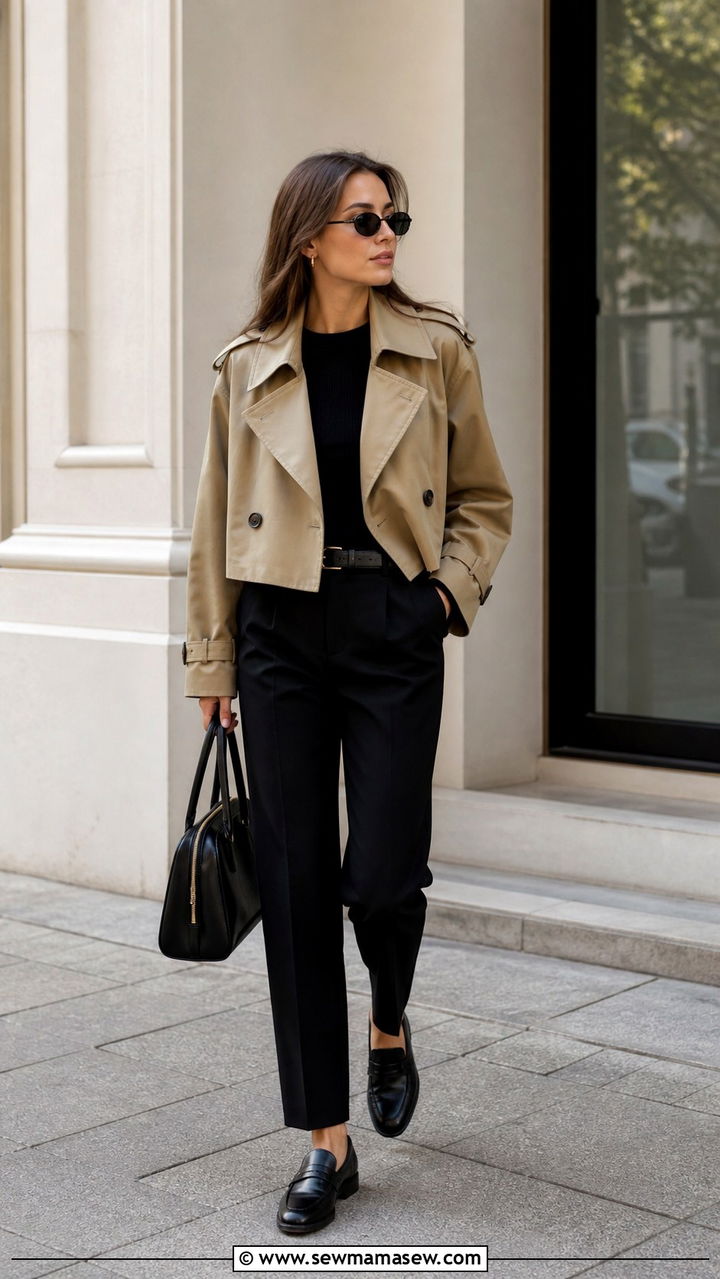 Cropped Trench Coat All Black Outfit - 40 cropped trench outfits