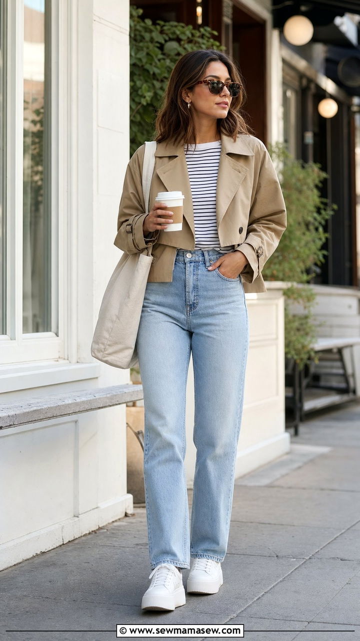 Cropped Trench Coat And Jeans Outfit - 25 Easy spring outfit ideas 2026