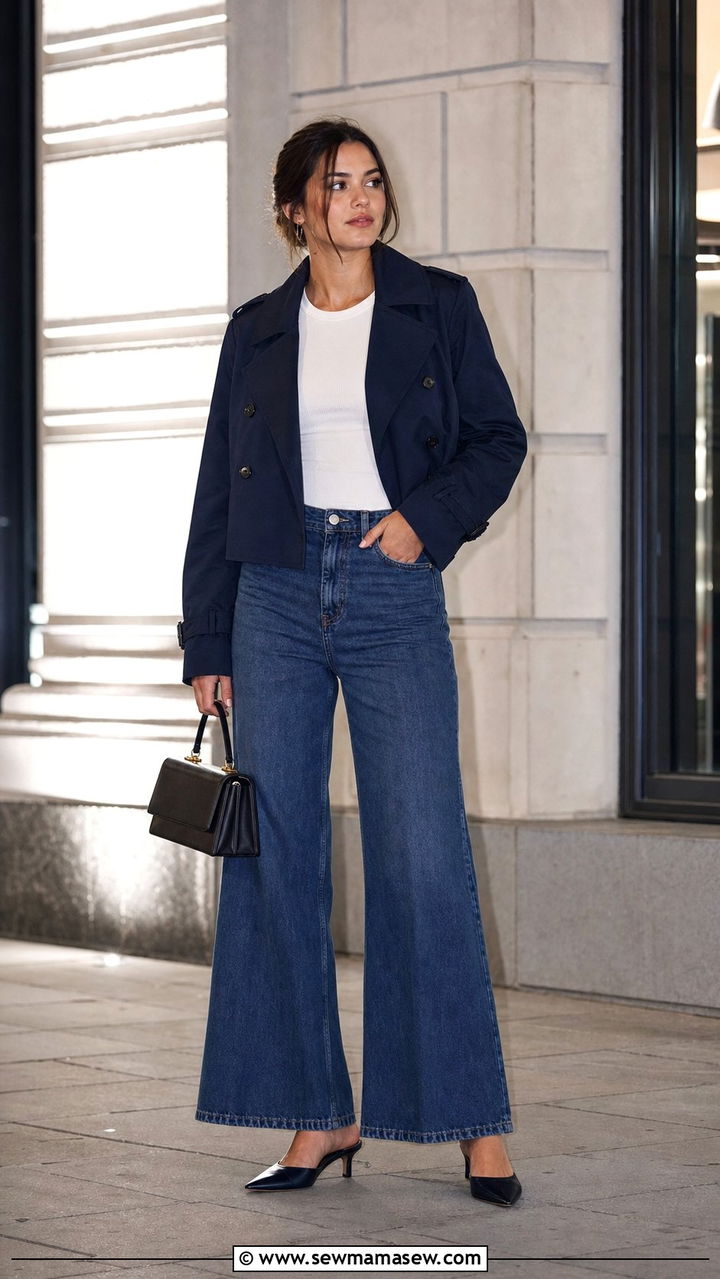Cropped Trench Coat High Waisted Wide Leg Jeans Kitten Heels - 25 Spring go to outfit formulas