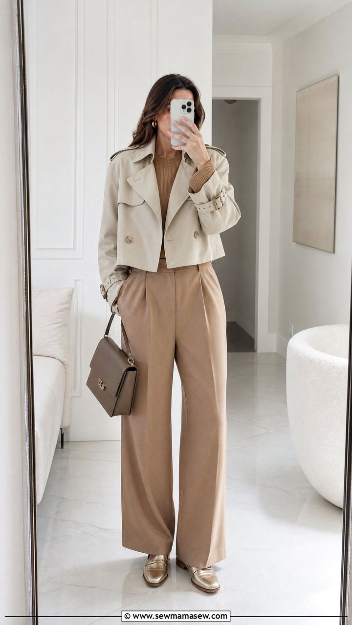 Cropped Trench Coat Monochrome Neutral Outfit - 25 classy cropped trench outfits