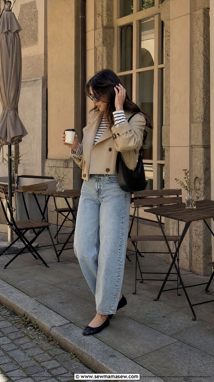 Cropped Trench Coat Outfit With Barrel Jeans - 20 how to style cropped trench coat