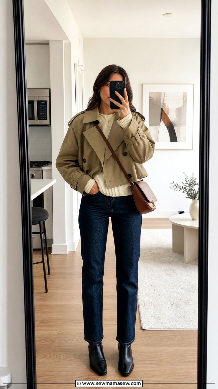 Cropped Trench Coat Outfit With Straight Leg Jeans - 20 how to style cropped trench coat
