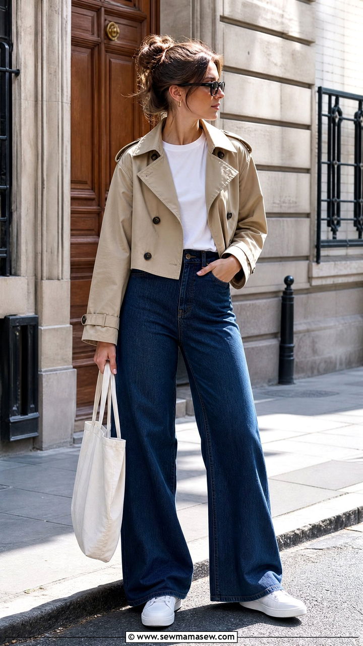 Cropped Trench Coat Outfit With Wide Leg Jeans - 20 how to style cropped trench coat