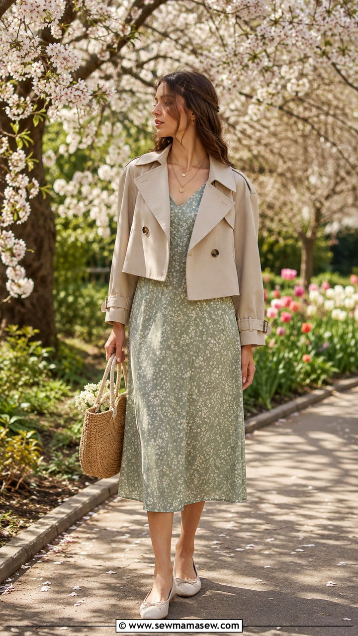 Cropped Trench Coat Over A Midi Dress - 25 trench coat outfits 2026