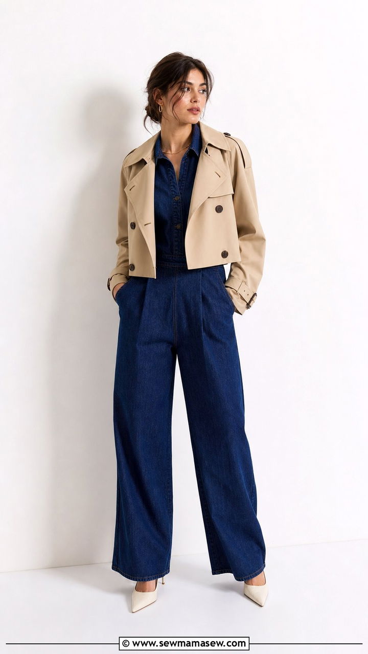 Cropped Trench Coat With A Jumpsuit - 25 spring cropped trench coat outfit ideas