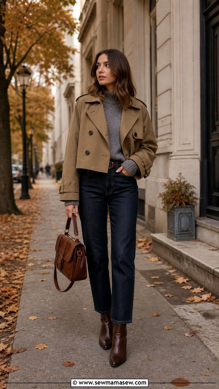 Cropped Trench Coat With Ankle Boots - 40 cropped trench outfits