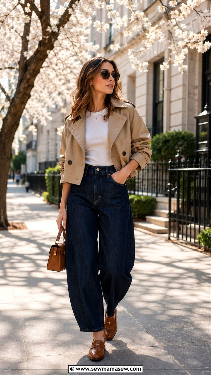 Cropped Trench Coat With Barrel Jeans And Loafers - 25 Barrel jeans outfit ideas with loafers