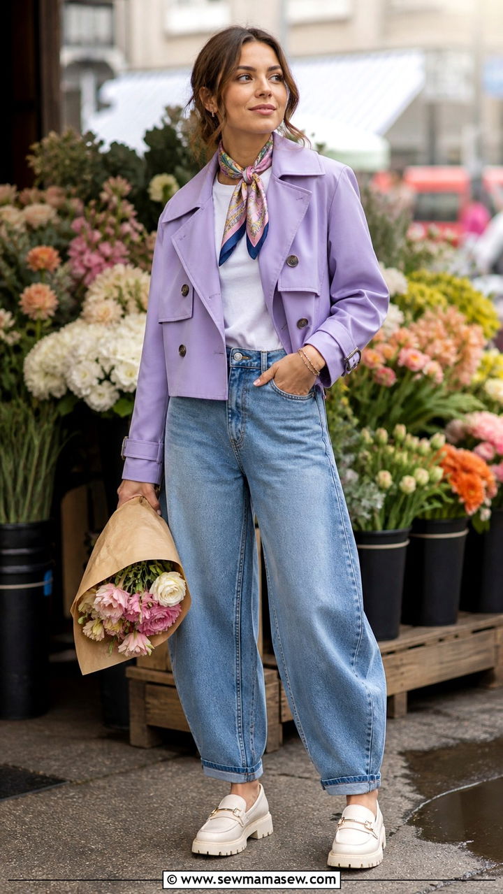 Cropped Trench Coat With Barrel Leg Jeans - 40 Cute spring outfits