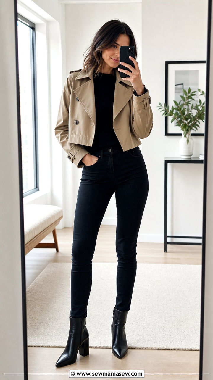 Cropped Trench Coat With Black Skinny Jeans - 25 spring cropped trench coat outfit ideas