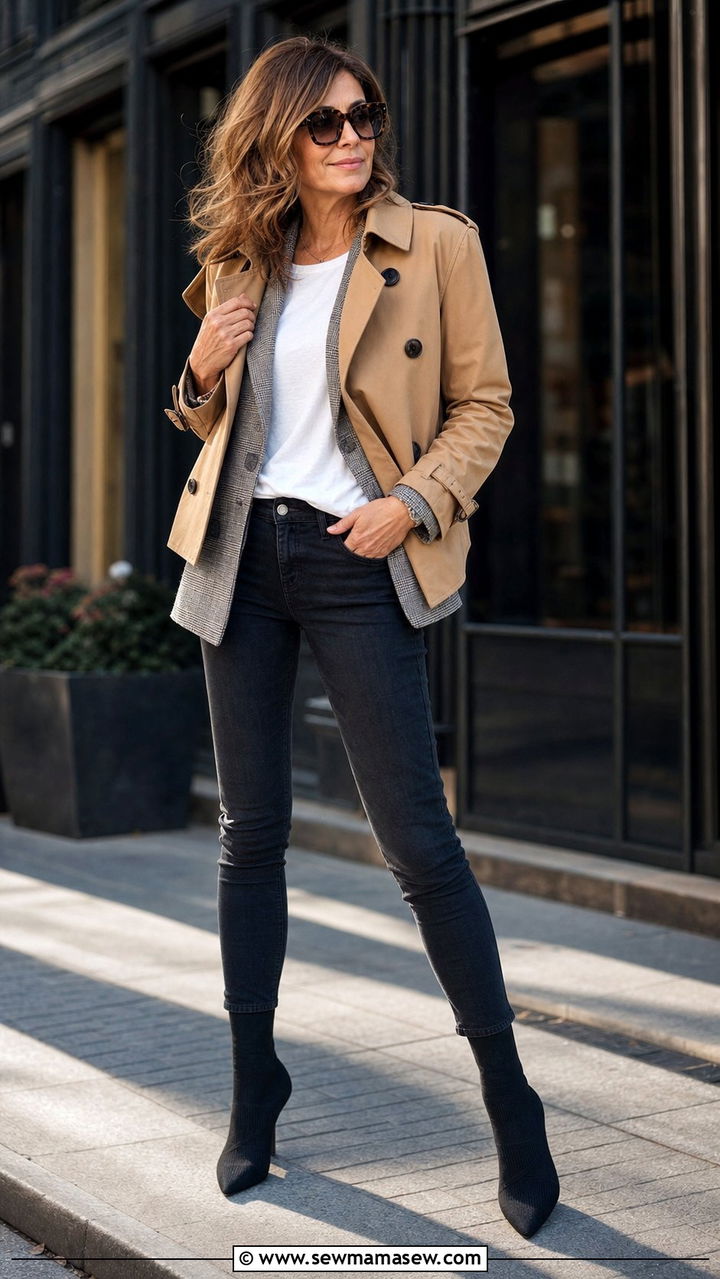 Cropped Trench Coat With Blazer And Denim For Layered Polish - 25 cropped trench coat outfits for women over 40