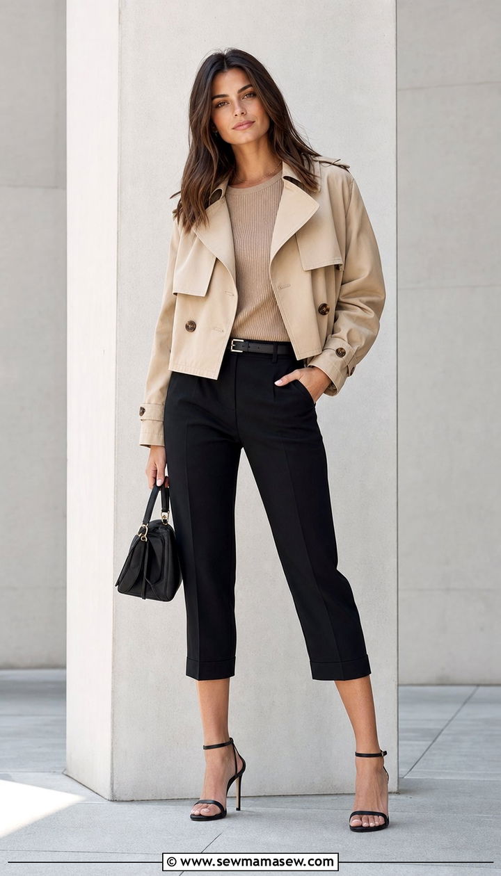 Cropped Trench Coat With Capri Pants and Heeled Sandals - 25 Elevated spring outfit ideas 2026