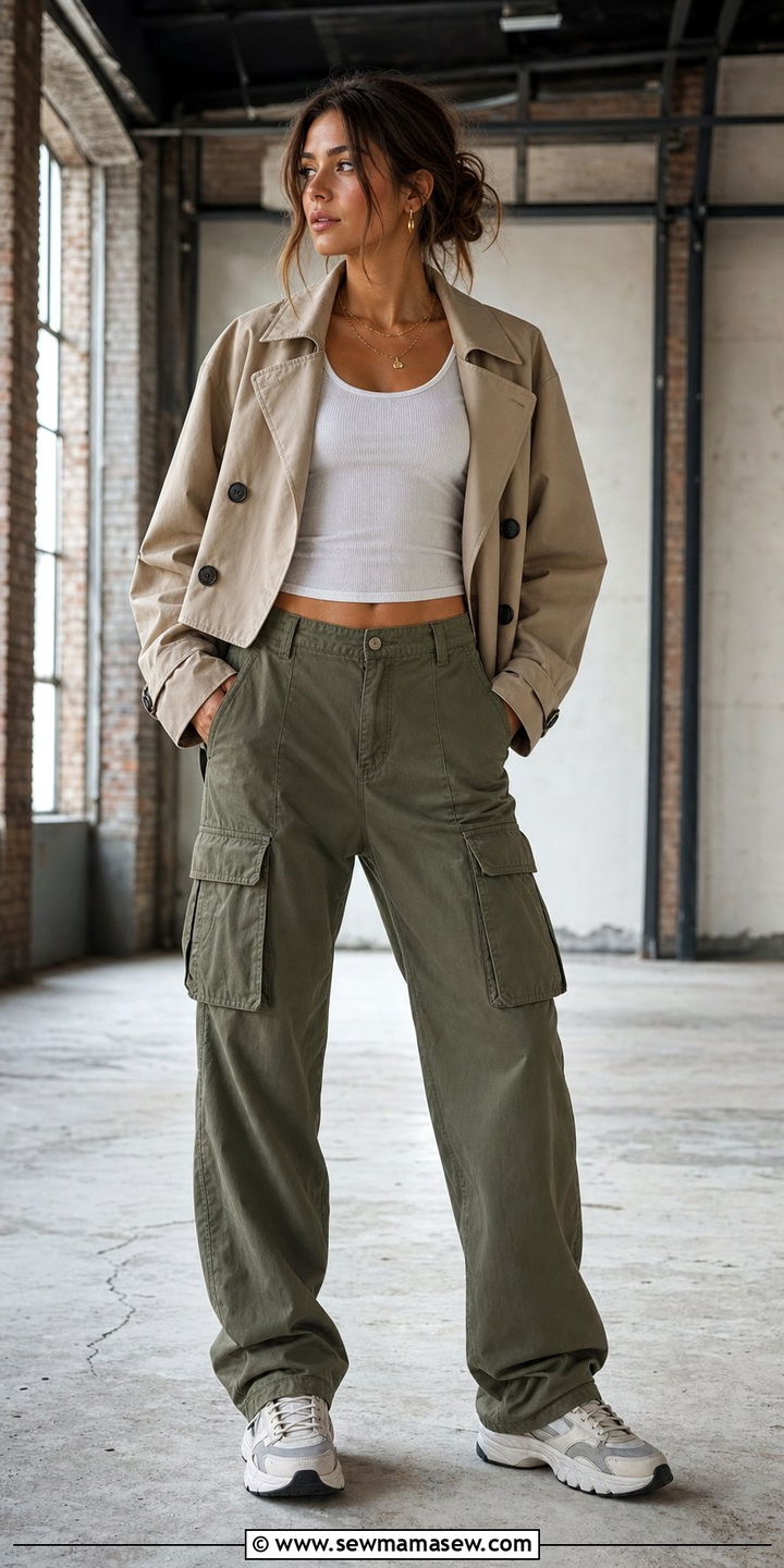 Cropped Trench Coat With Cargo Pants - 25 spring cropped trench coat outfit ideas
