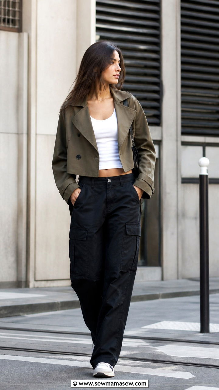 Cropped Trench Coat With Cargo Pants - 40 cropped trench outfits