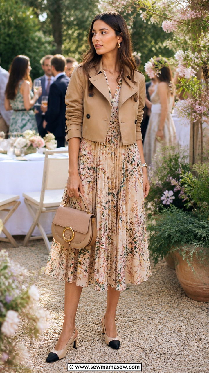 Cropped Trench Coat With Floral Dress - 40 cropped trench outfits