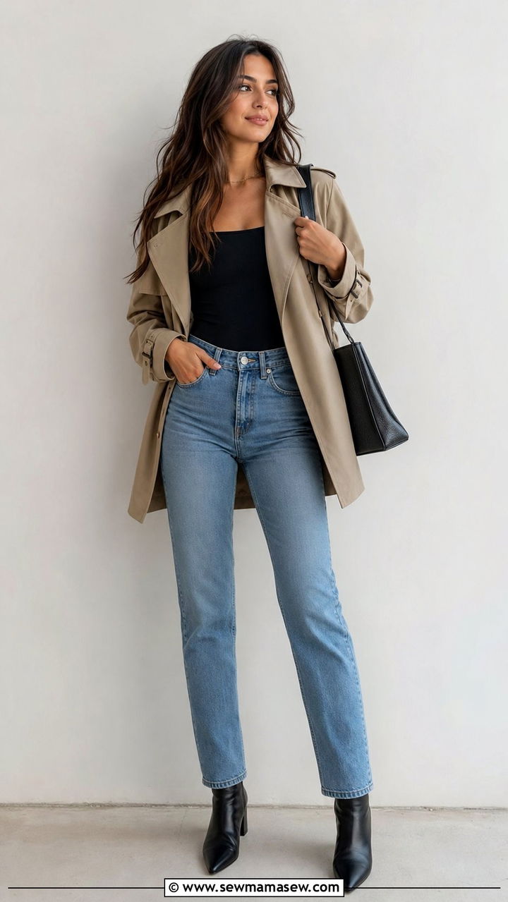 Cropped Trench Coat With High Waisted Jeans And Ankle Boots - 35 casual cropped trench coat outfits