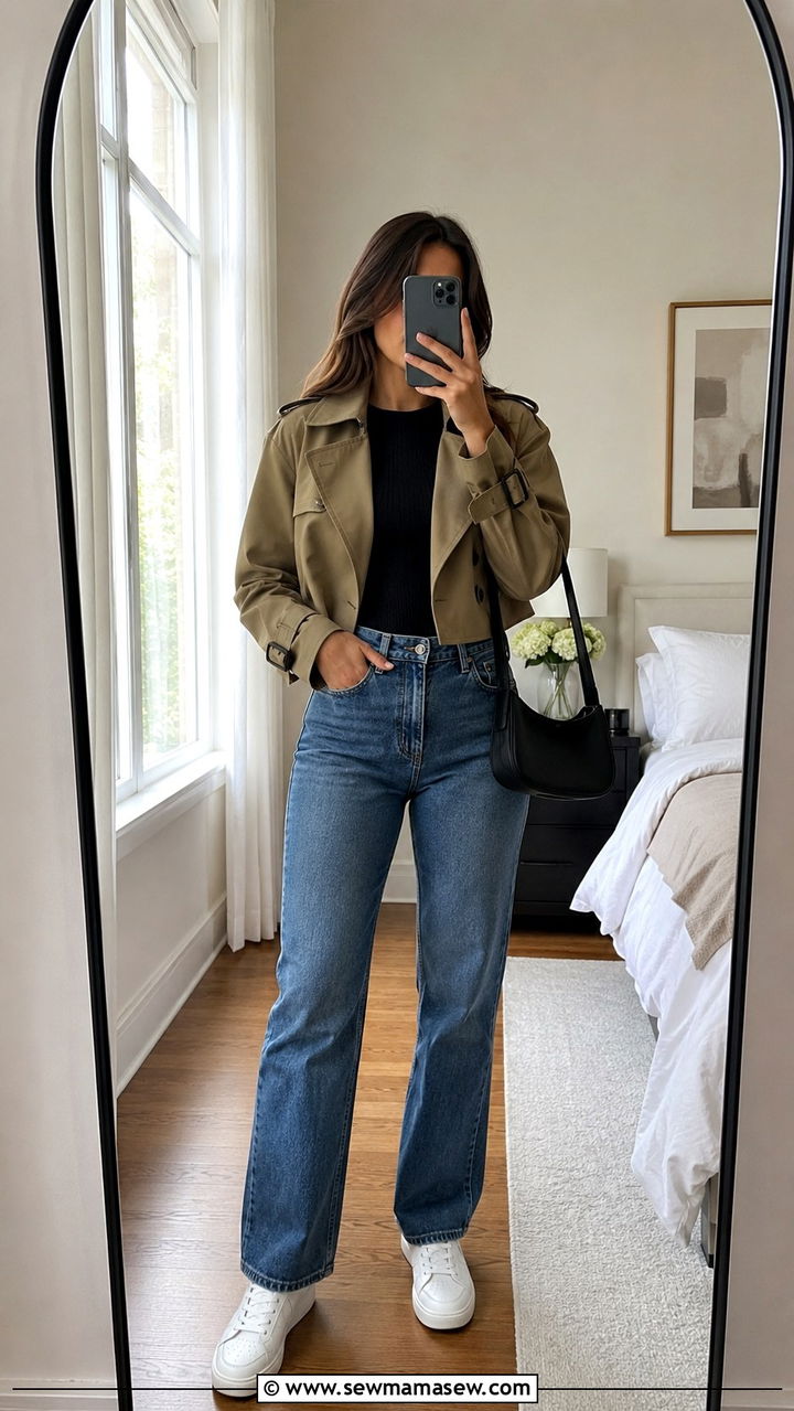 Cropped Trench Coat With High Waisted Jeans - 25 trench coat outfits 2026