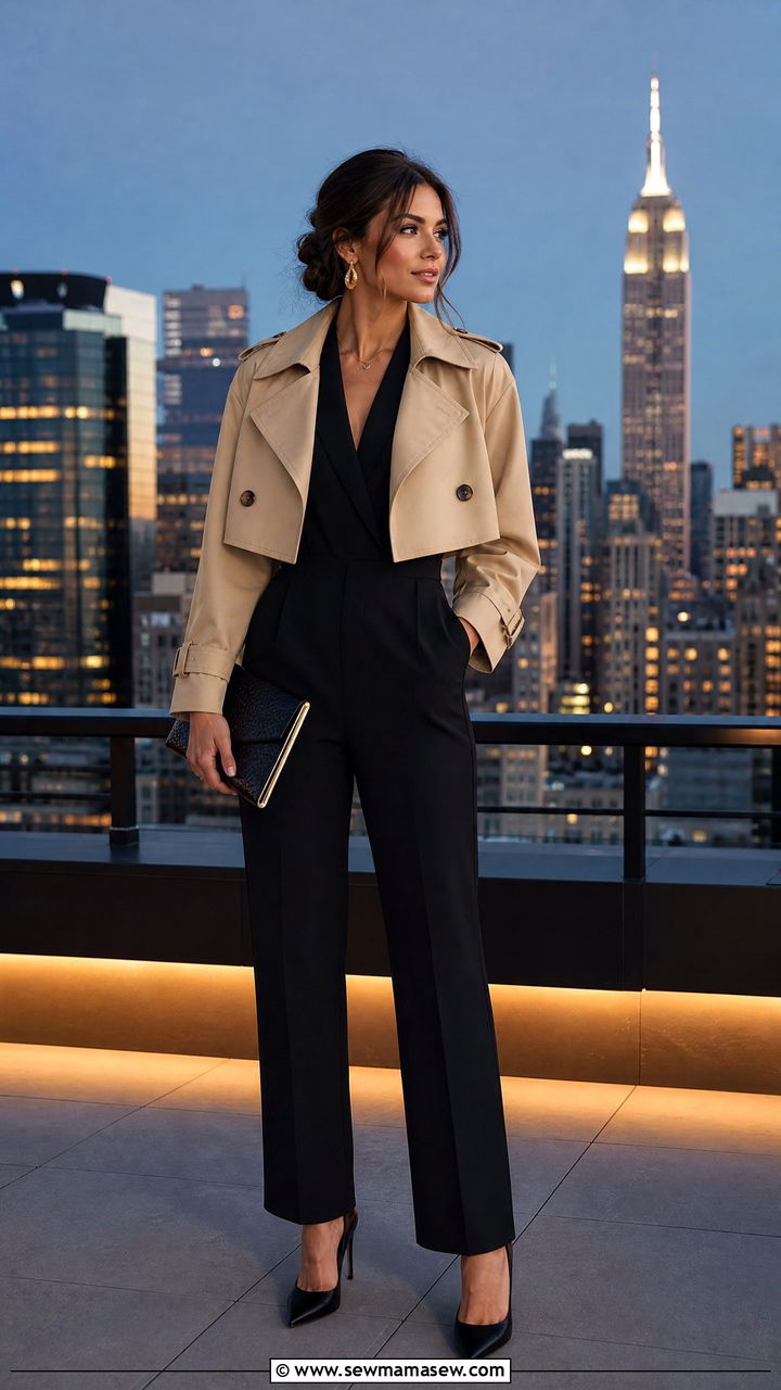 Cropped Trench Coat With Jumpsuit - 25 classy cropped trench outfits
