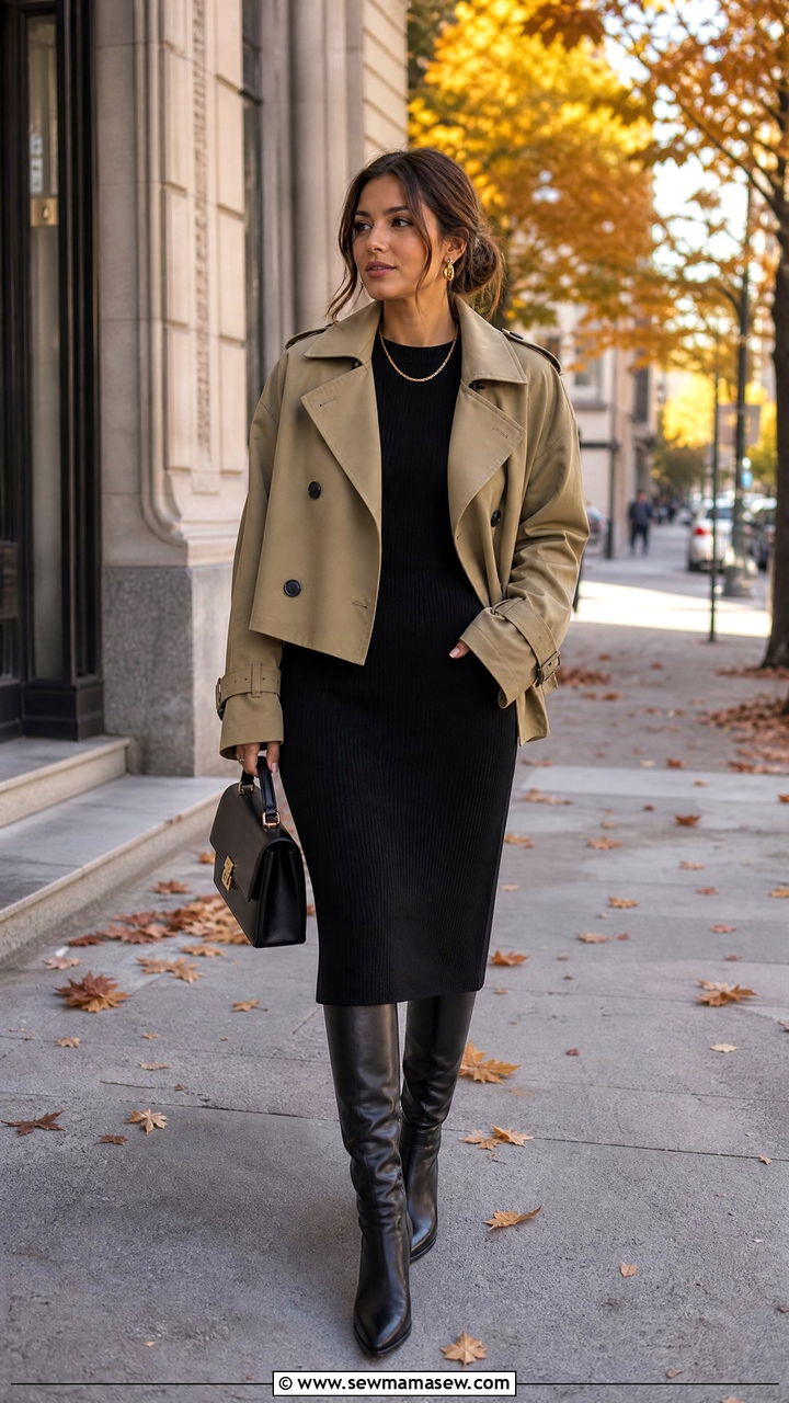 Cropped Trench Coat With Knee High Boots - 20 how to style cropped trench coat