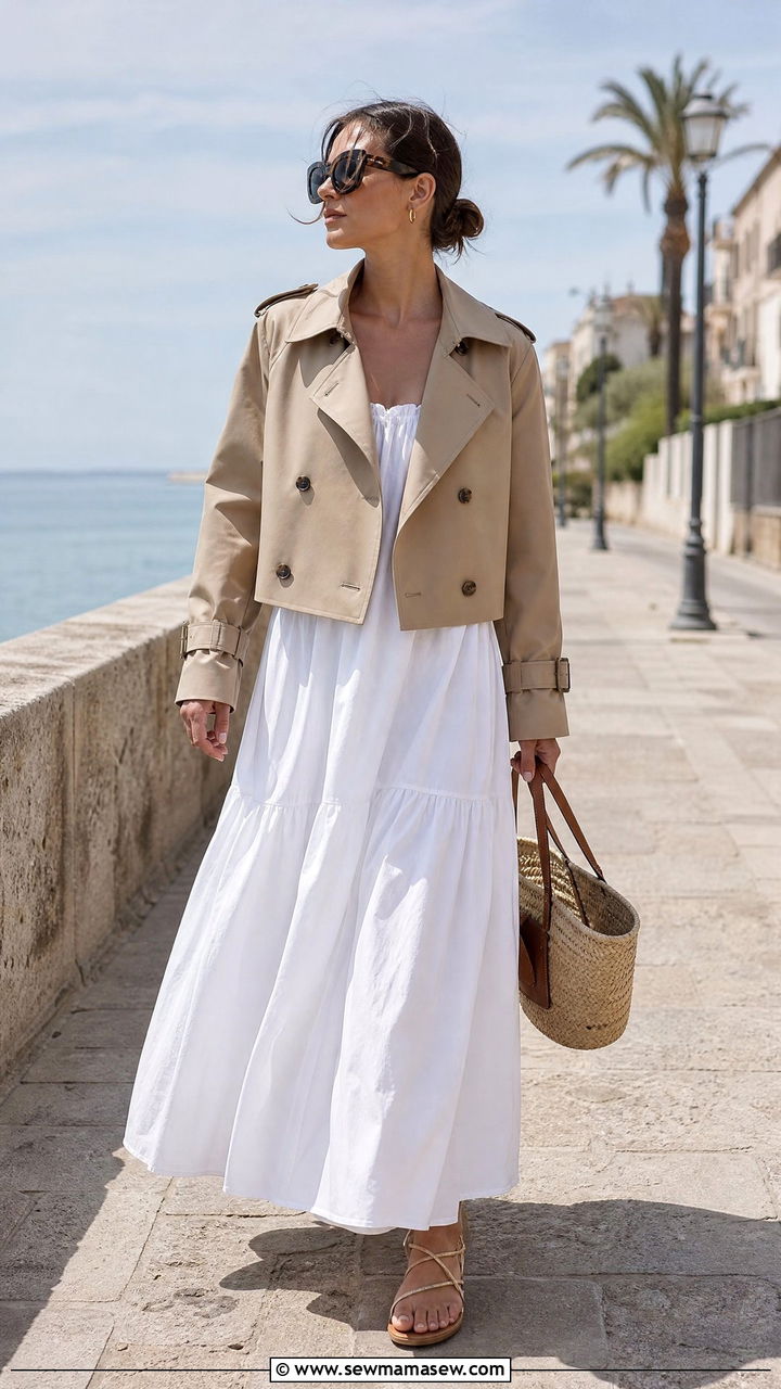 Cropped Trench Coat With Maxi Dress - 20 how to style cropped trench coat