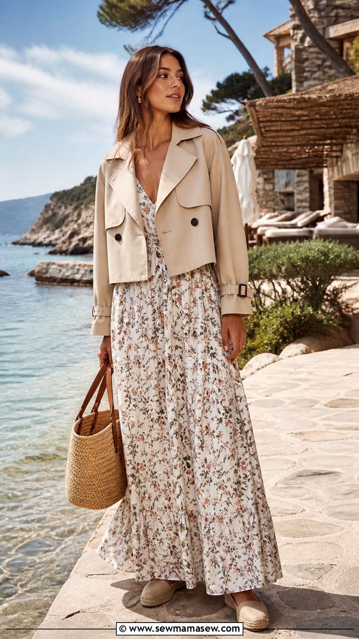 Cropped Trench Coat With Maxi Dress - 40 cropped trench outfits