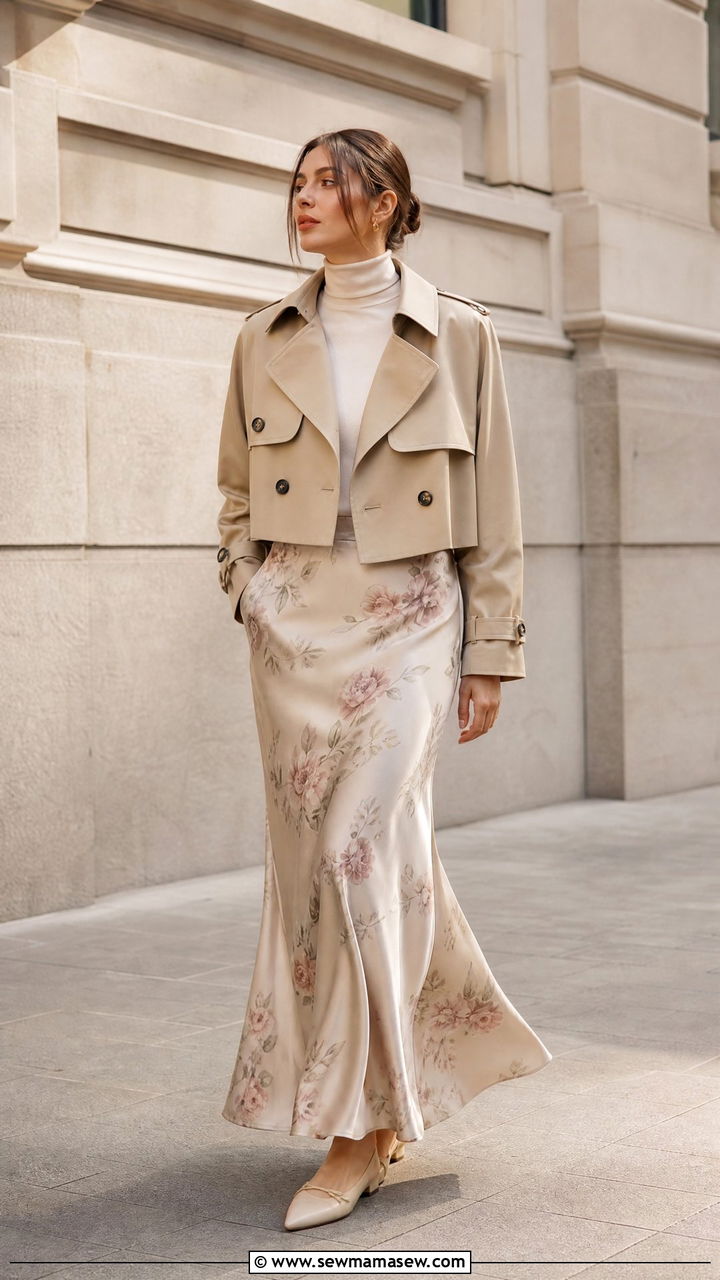 Cropped Trench Coat With Maxi Skirt - 25 classy cropped trench outfits