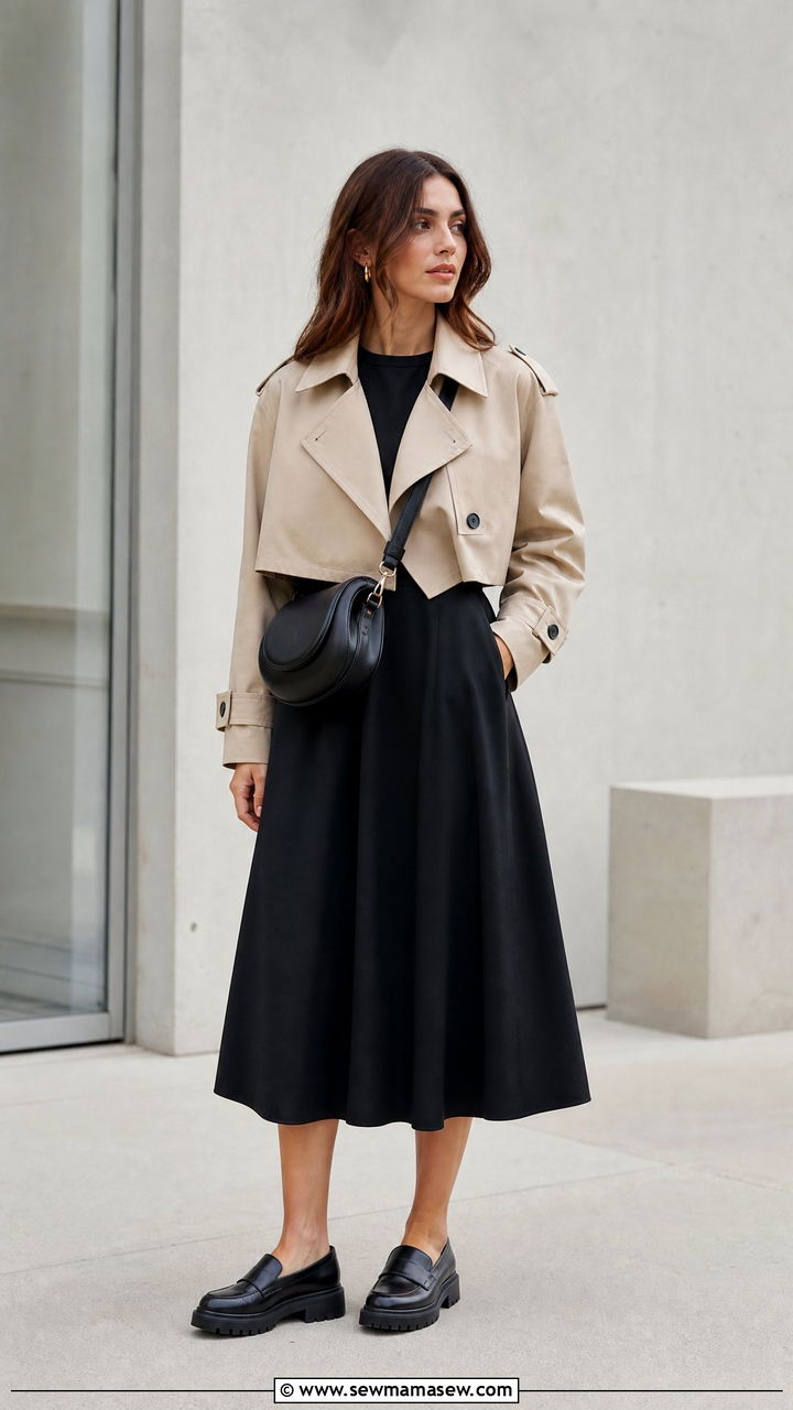Cropped Trench Coat With Midi Dress Outfit - 25 Midi dress with trench coat outfit ideas