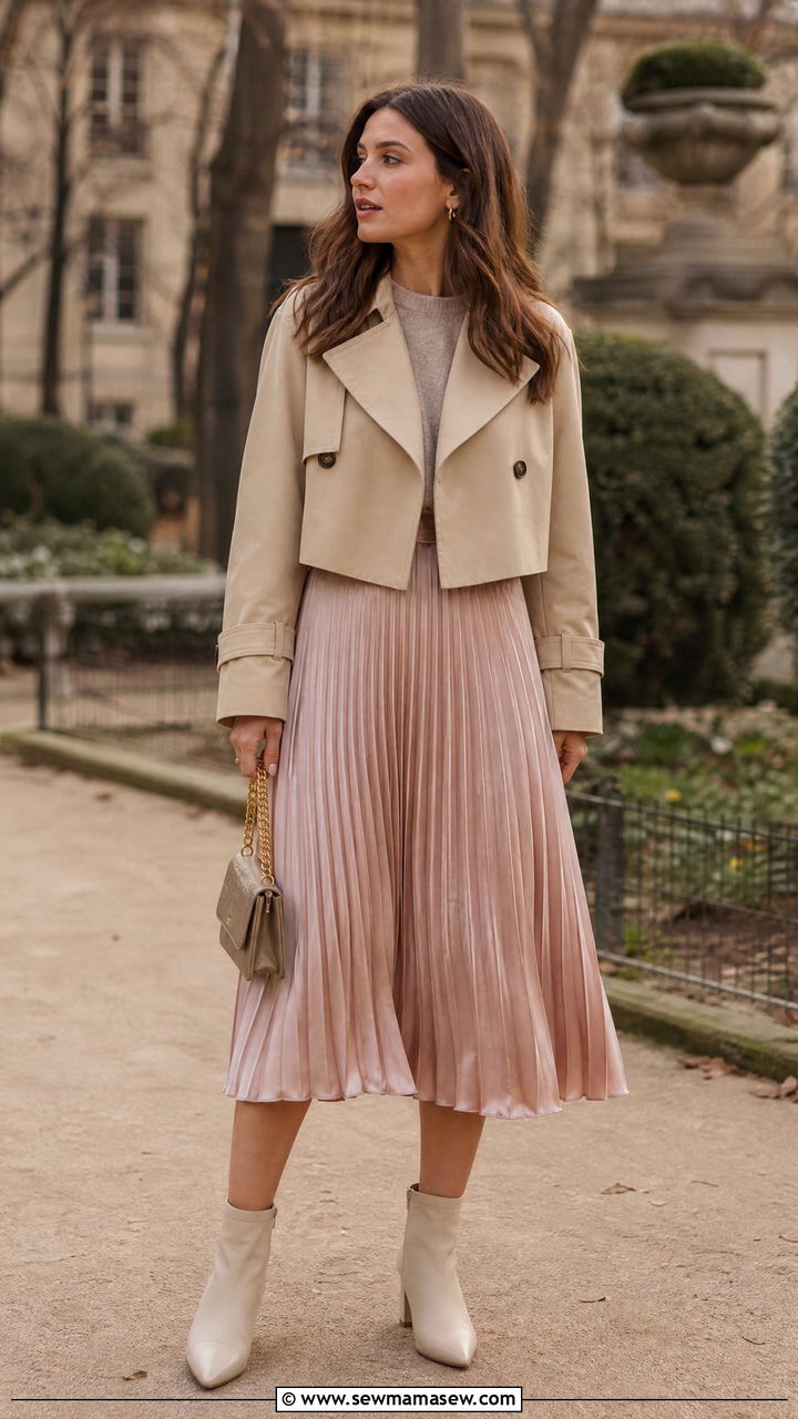 Cropped Trench Coat With Midi Skirt - 25 classy cropped trench outfits