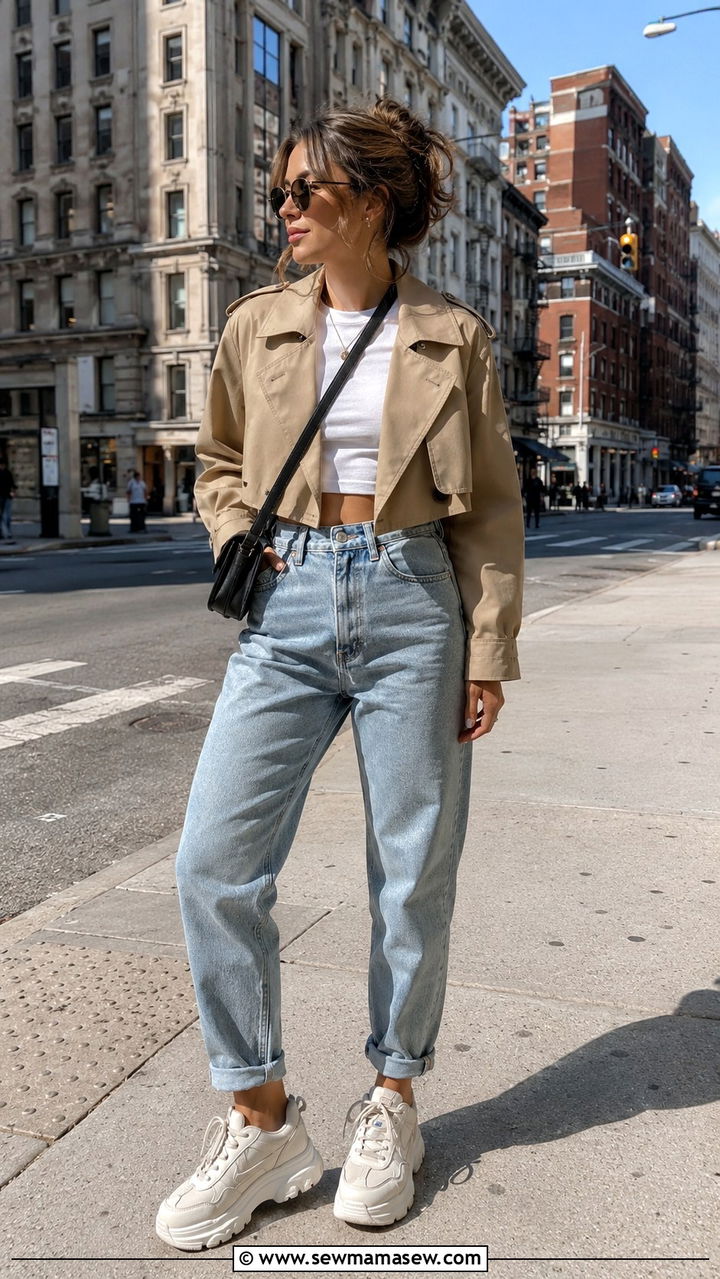 Cropped Trench Coat With Mom Jeans - 30 Mom jeans outfit ideas with a trench coat
