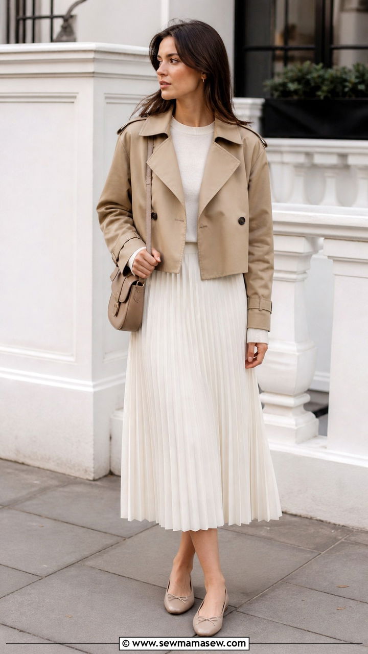 Cropped Trench Coat With Pleated Skirt - 40 cropped trench outfits