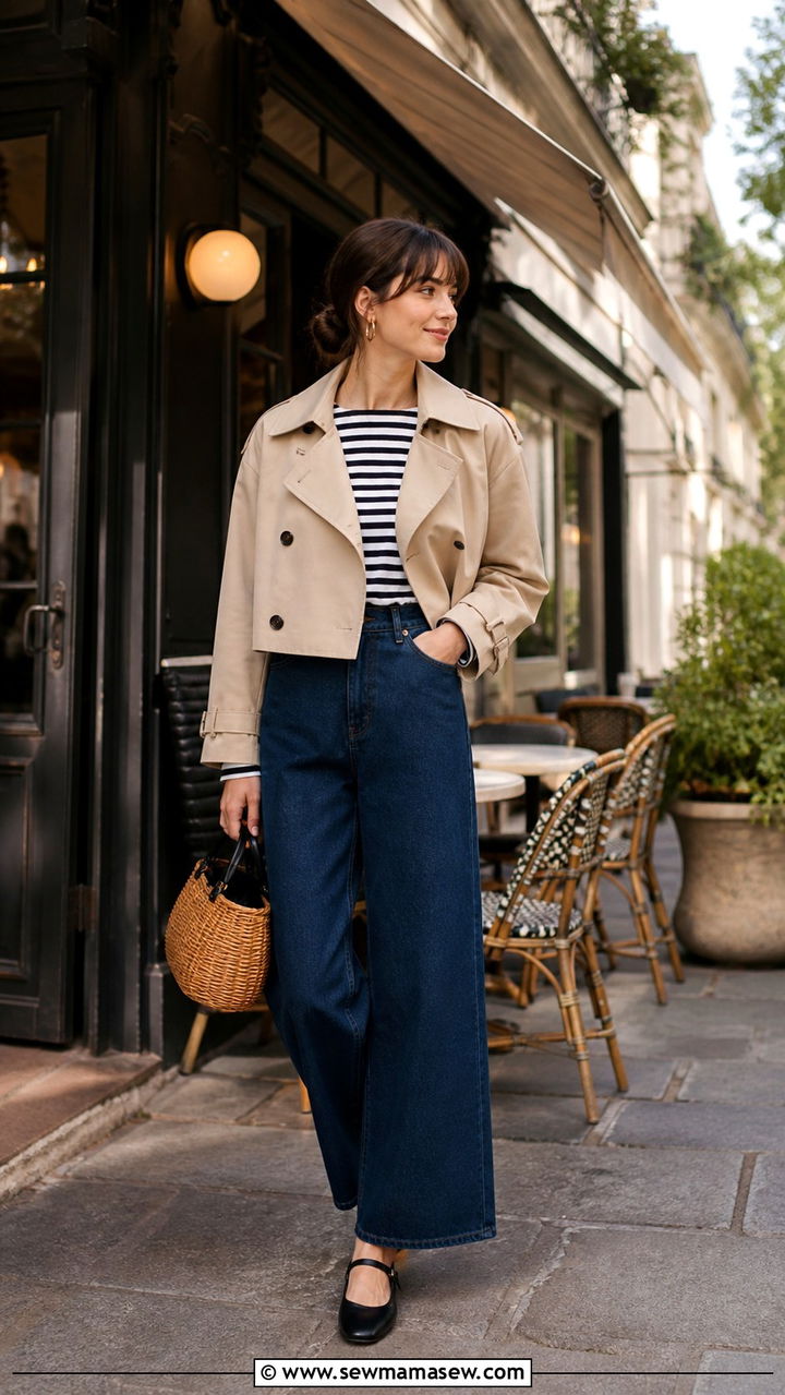 Cropped Trench Coat With Striped Top - 40 cropped trench outfits