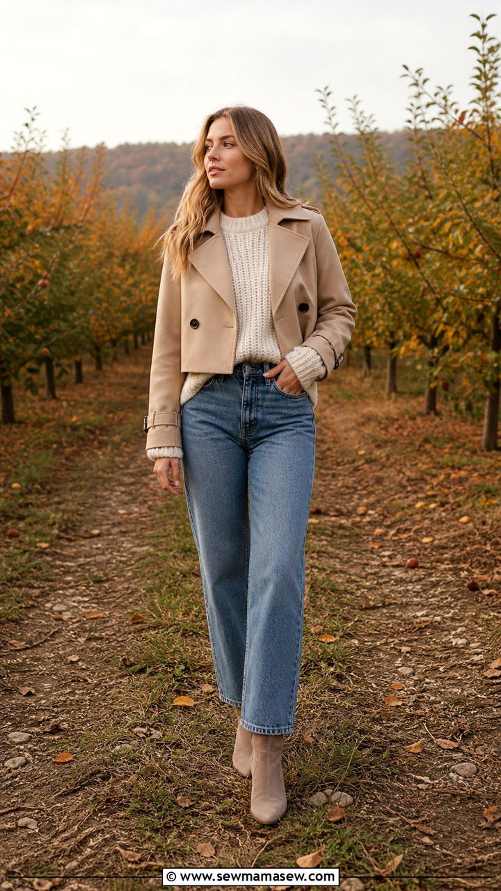 Cropped Trench Coat With Sweater And Jeans - 40 cropped trench outfits