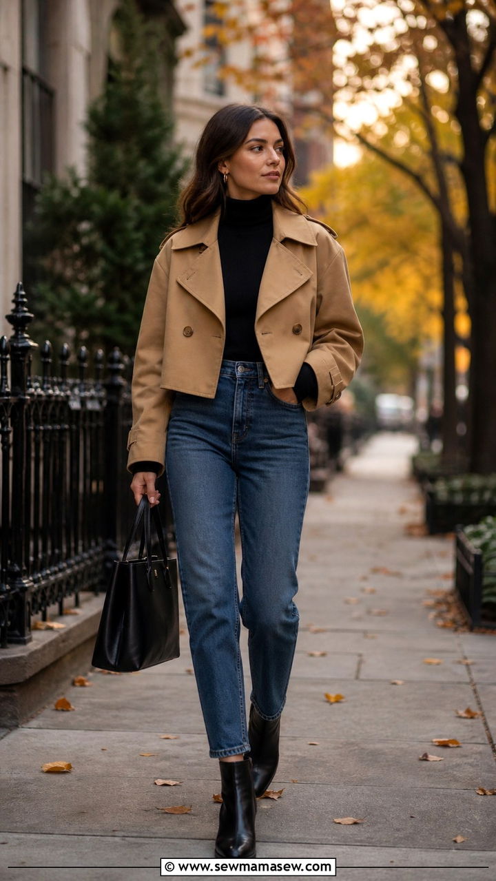 Cropped Trench Coat With Turtleneck - 40 cropped trench outfits