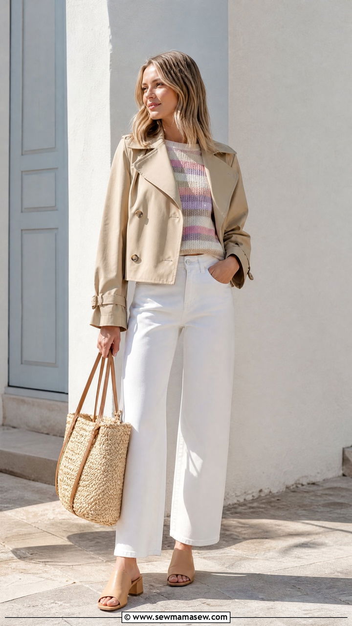Cropped Trench Coat With White Pants - 25 classy cropped trench outfits