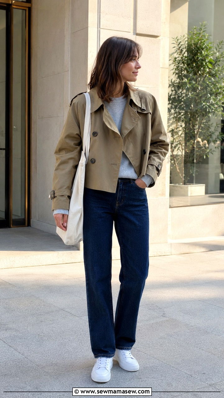 Cropped Trench Coat and Straight Leg Jeans Outfit - 25 2026 outfits for women