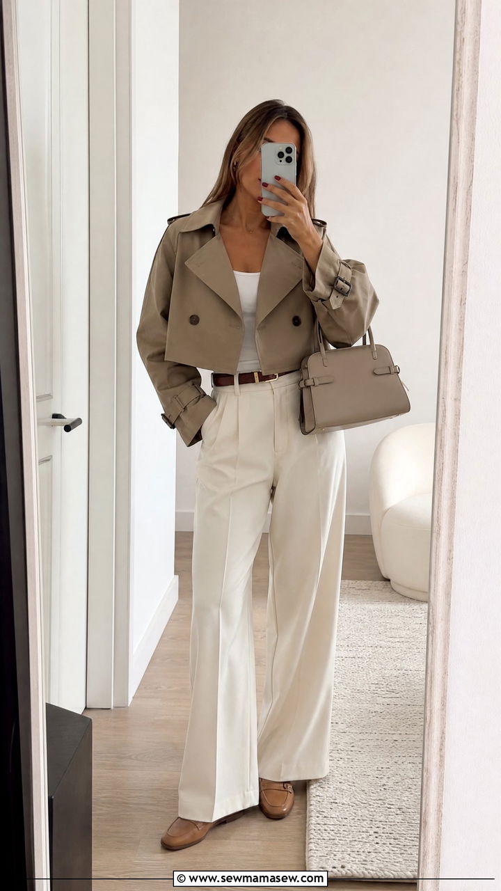 Cropped Trench Coat and Wide Leg Trousers - 30 Fashion trends 2026 outfits
