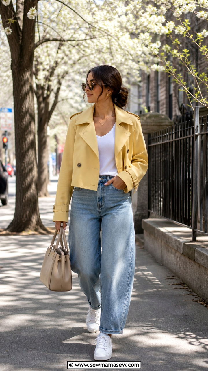 Cropped Trench Coat with Barrel Leg Jeans - 40 First day of spring outfits